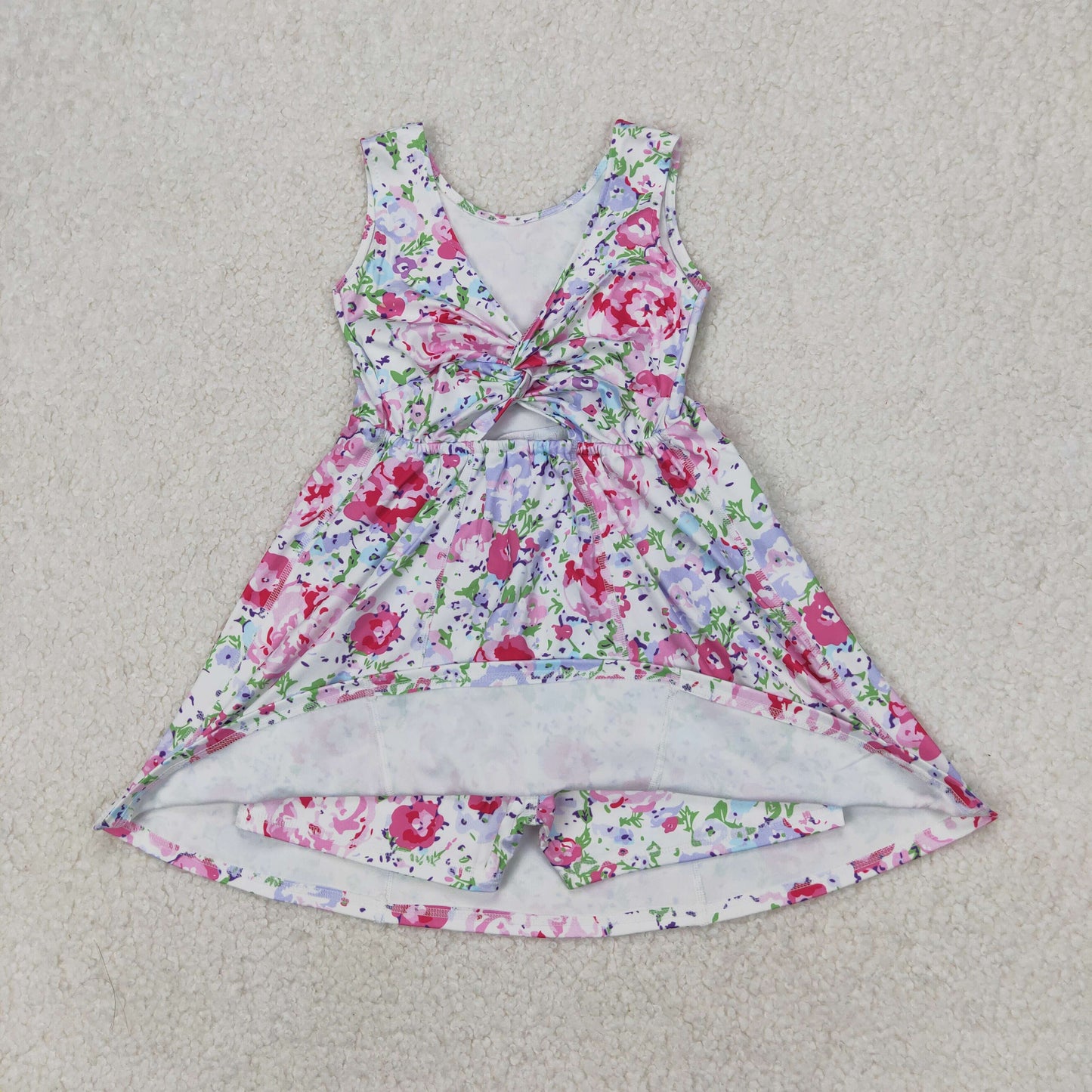 GSD1991 Yoga Outfit Purple Pink Flower Leaf Sleeveless dress shorts Girls Boutique clothes 202503 RTS