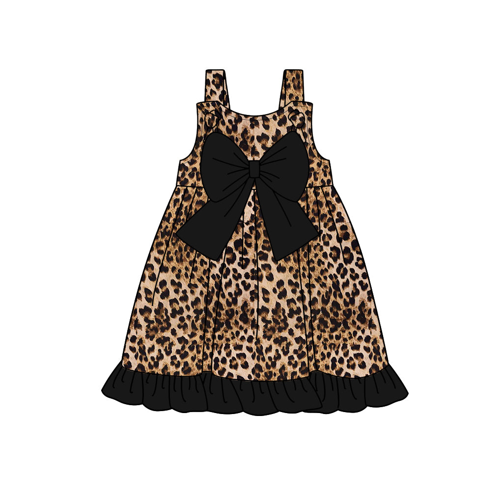 Preorder GSD1992 Girls clothes Brown leopard print sleeveless dress with black bow lace Girls Boutique Summer clothes 202502 RTS