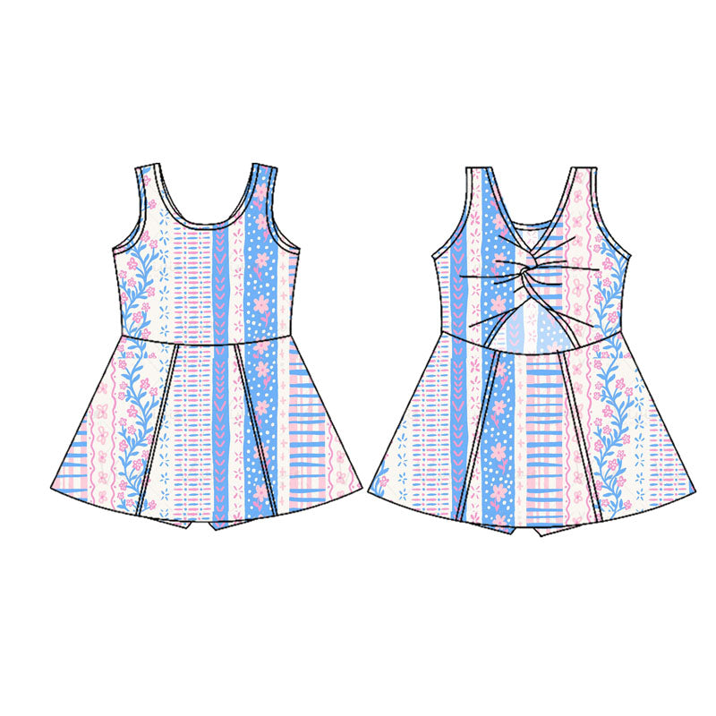 Preorder GSD1996 Yoga Outfit Baby Girls clothes Blue Pink flower refreshing sleeveless top skirts shorts Girls Boutique Summer clothes 202502