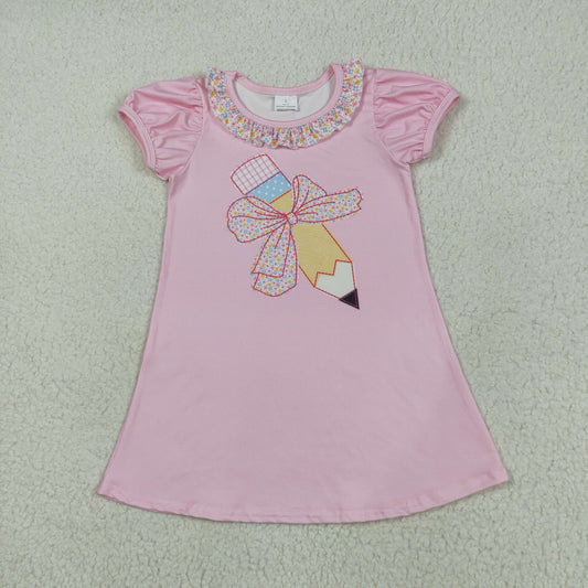 GSD2017 Hot Pink Bow Pencil Ruffled short sleeve dress Girls Boutique Summer clothes 202505 RTS