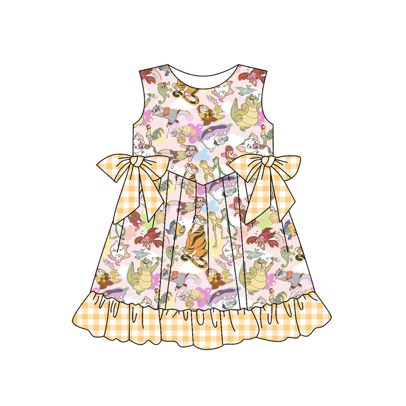Preorder GSD2029 Yellow Plaid Bow Cartoon sleeveless dress Girls Boutique Summer clothes 202502