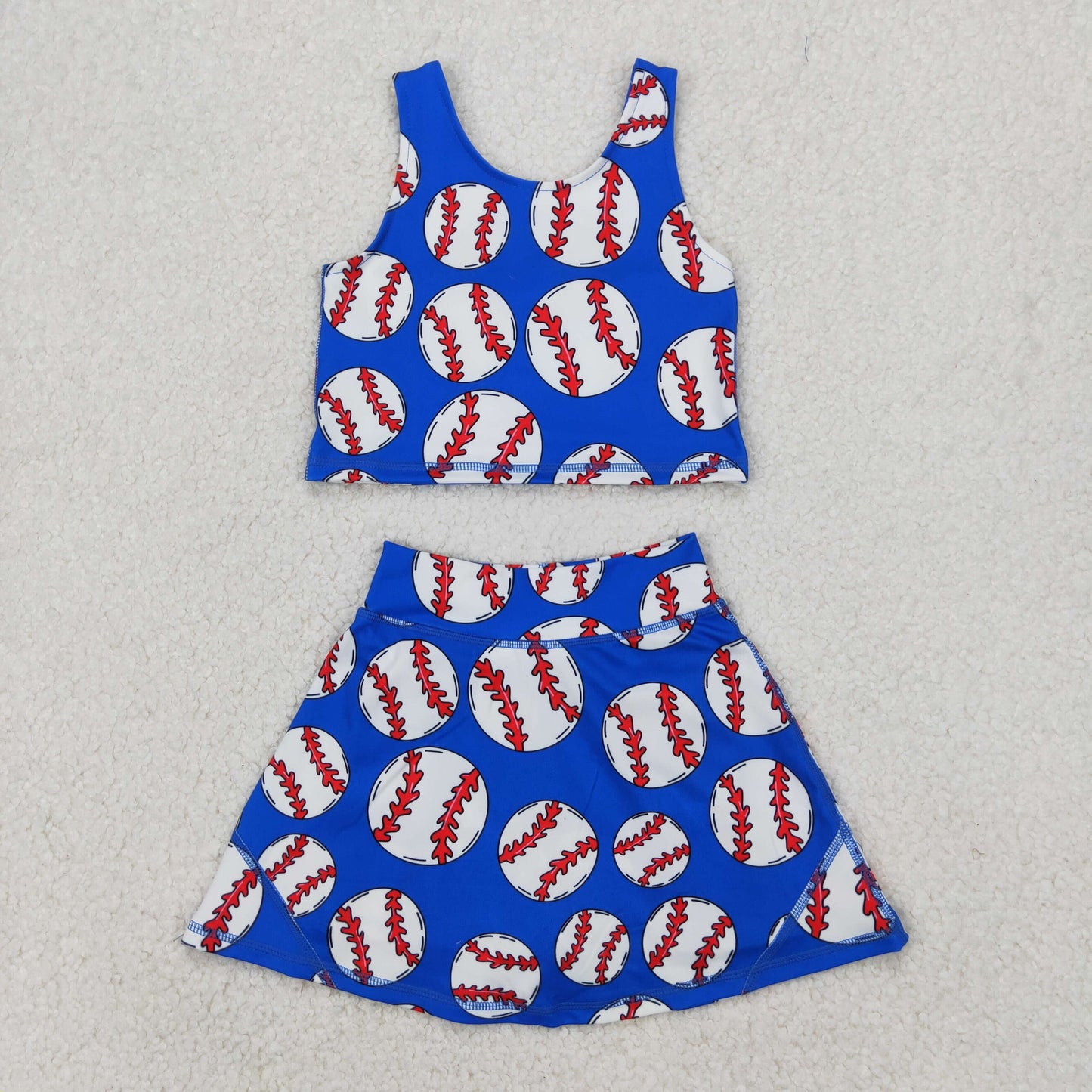 GSD2040 Yoga Outfit Baby Girls clothes Navy Blue baseball sleeveless top skirts shorts Girls Boutique Summer clothes 202504 RTS