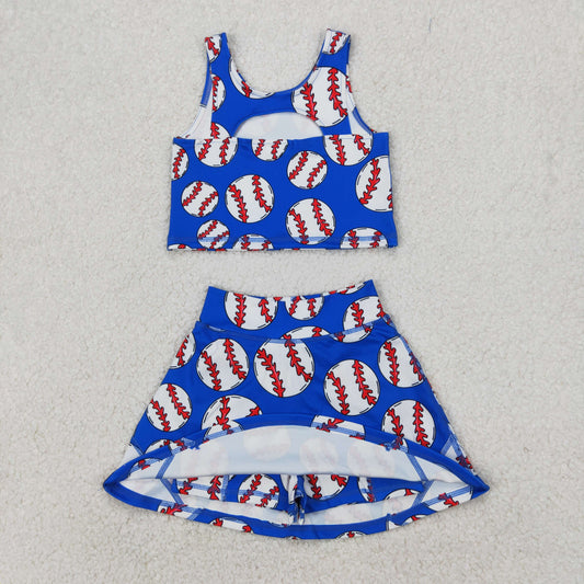 GSD2040 Yoga Outfit Baby Girls clothes Navy Blue baseball sleeveless top skirts shorts Girls Boutique Summer clothes 202504 RTS