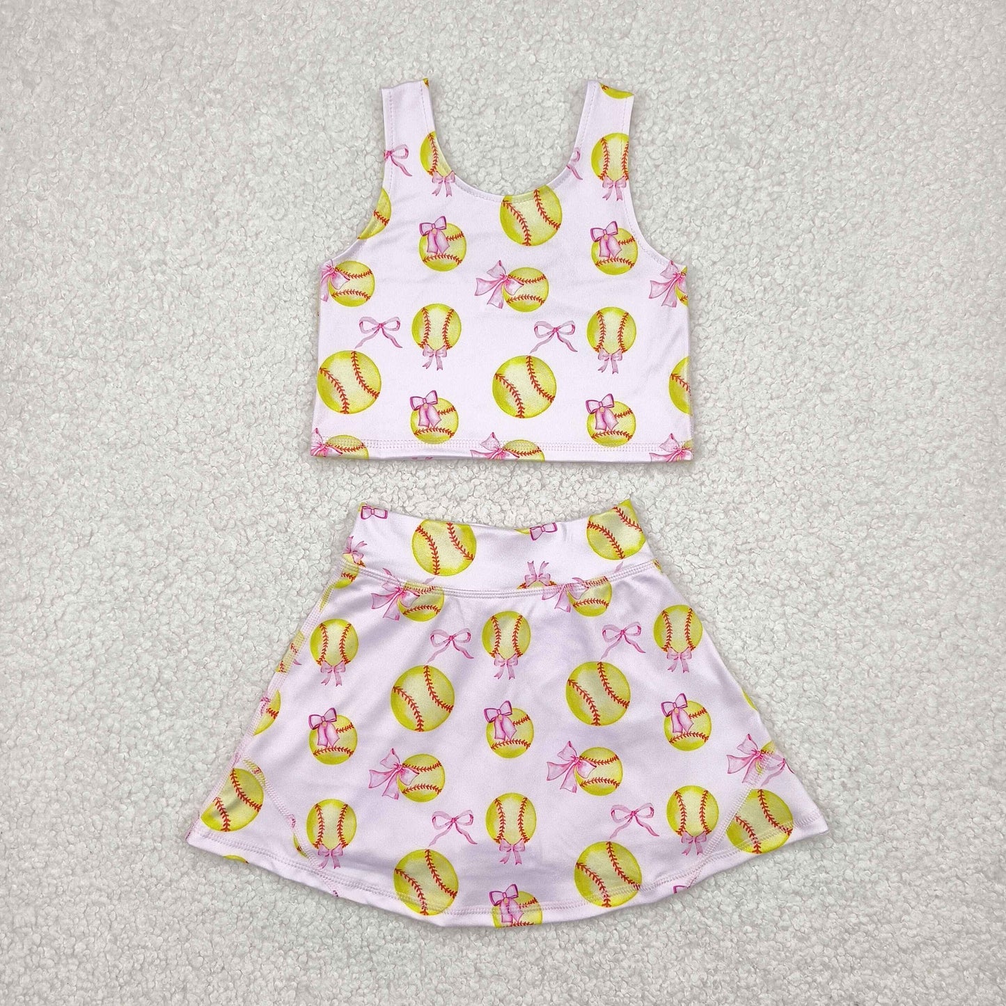 GSD2045 Yoga Outfit Purple Pink bows baseball sleeveless top skirts shorts Girls Boutique Summer clothes 202504 RTS