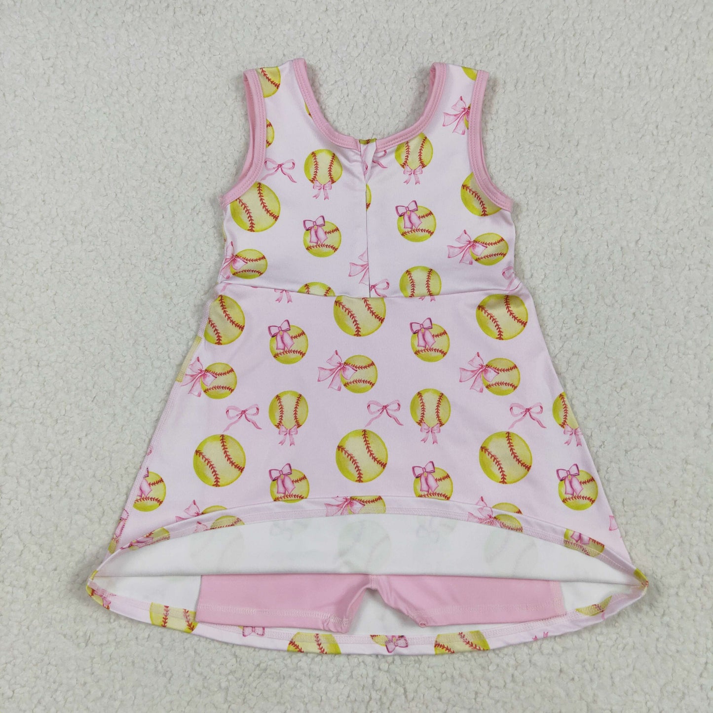 GSD2048 Yoga Outfit Pink Yellow Bows baseball sleeveless dress romper Girls Boutique Summer clothes 202505 RTS