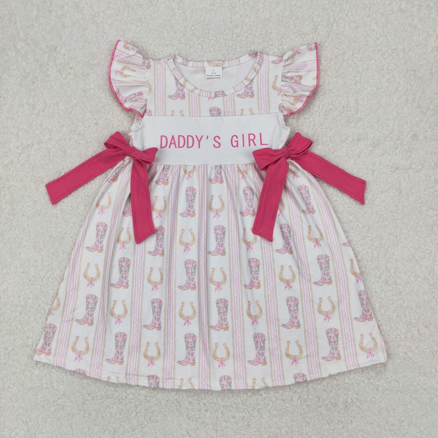 GSD2053 Daddys girl Rose Red Bows Stripe Ruffle Fly Sleeve Dress Girls Boutique Summer Outfits 202504 RTS