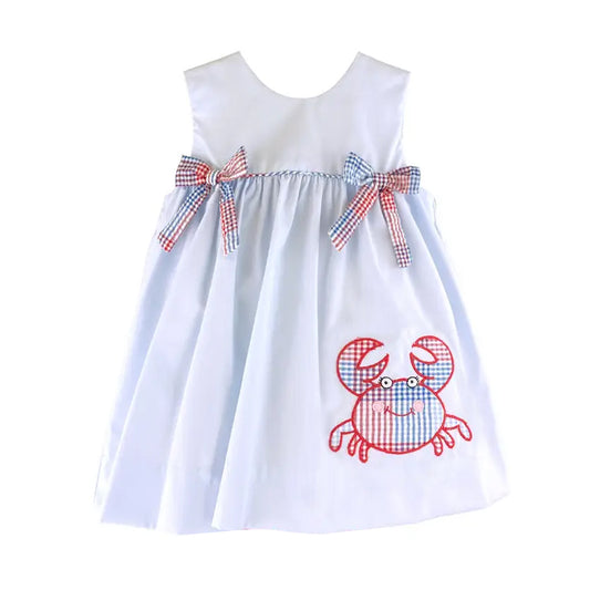 Preorder GSD2055 Red Blue Plaid Crab Bows sleeveless dress Girls Boutique Summer outfit 202502