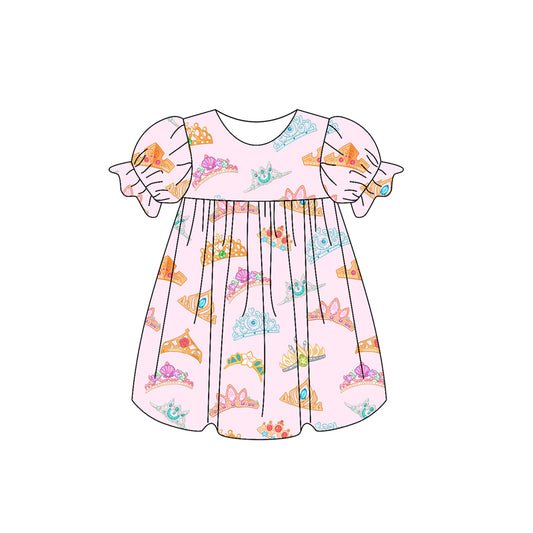 Preorder GSD2060 Pink Princess tiara short sleeve dress Girls Boutique Summer outfit 202502