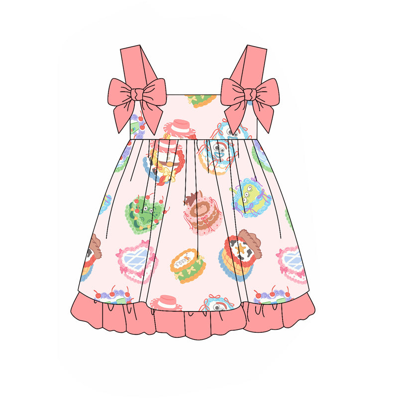 Preorder GSD2062 Red Lace bows Birthday cake sleeveless dress Girls Boutique Summer outfit 202502