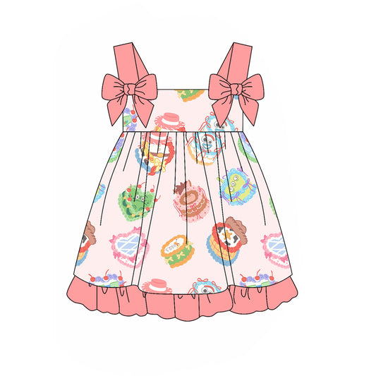 Preorder GSD2062 Red Lace bows Birthday cake sleeveless dress Girls Boutique Summer outfit 202502