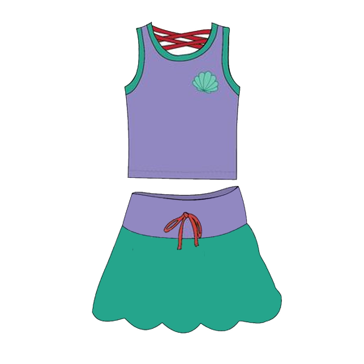 GSD2064 Purple green shell Milk silk sleeveless top skirts shorts Girls Boutique Outfits 202503 RTS