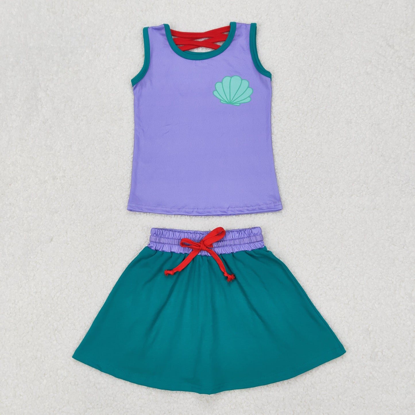 GSD2064 Purple green shell Milk silk sleeveless top skirts shorts Girls Boutique Outfits 202503 RTS