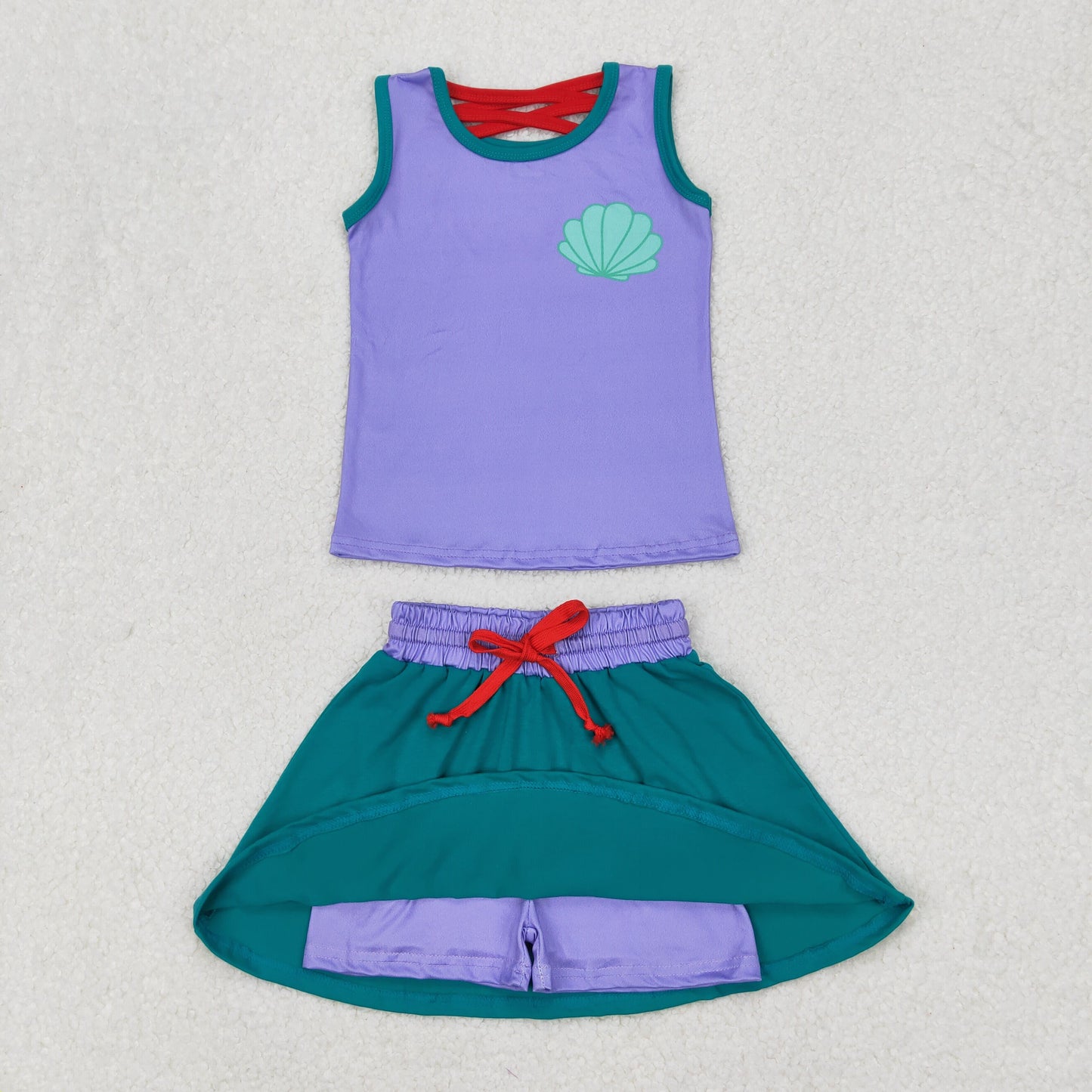 GSD2064 Purple green shell Milk silk sleeveless top skirts shorts Girls Boutique Outfits 202503 RTS