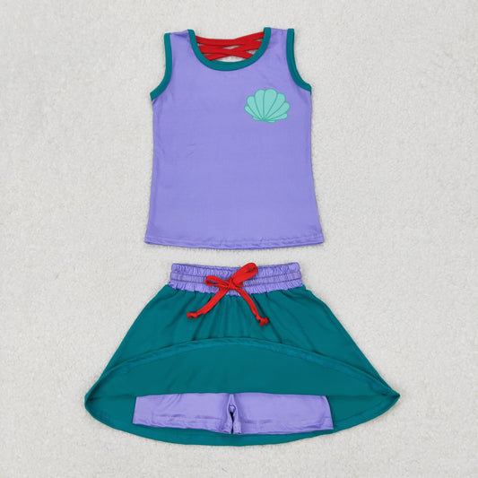 GSD2064 Purple green shell Milk silk sleeveless top skirts shorts Girls Boutique Outfits 202503 RTS