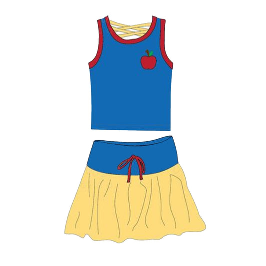 Preorder GSD2065 Blue red yellow apple Milk silk sleeveless top skirts shorts Girls Boutique Summer clothes 202502