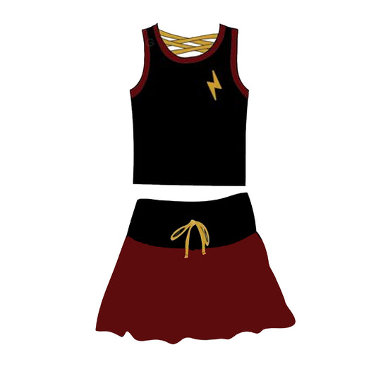 Preorder GSD2067 Black red Lightning Milk silk sleeveless top skirts shorts Girls Boutique Summer clothes 202502