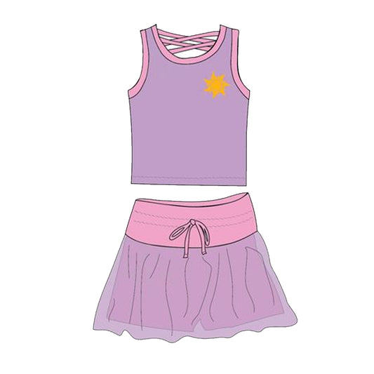 Preorder GSD2068 Purple pink sunny Milk silk sleeveless top skirts shorts Girls Boutique Summer clothes 202502