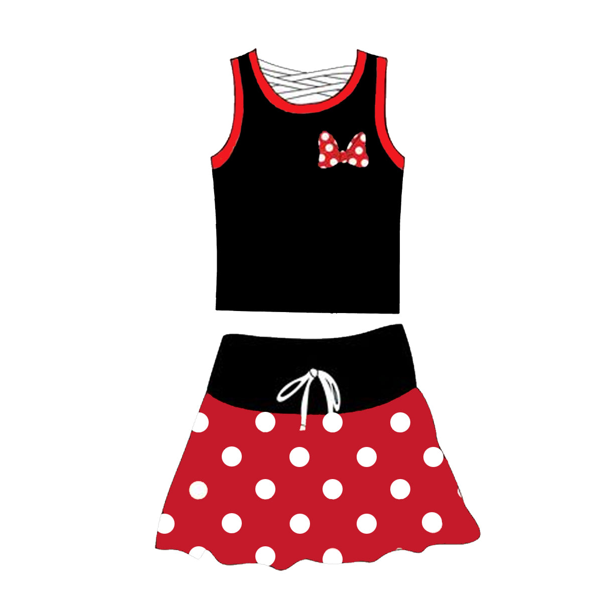 GSD2069 Black Red Dot Bow Milk Silk Sleeveless Top Skirts Shorts Girls Boutique Summer Clothes 202503 RTS