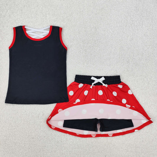 GSD2069 Black Red Dot Bow Milk Silk Sleeveless Top Skirts Shorts Girls Boutique Summer Clothes 202503 RTS