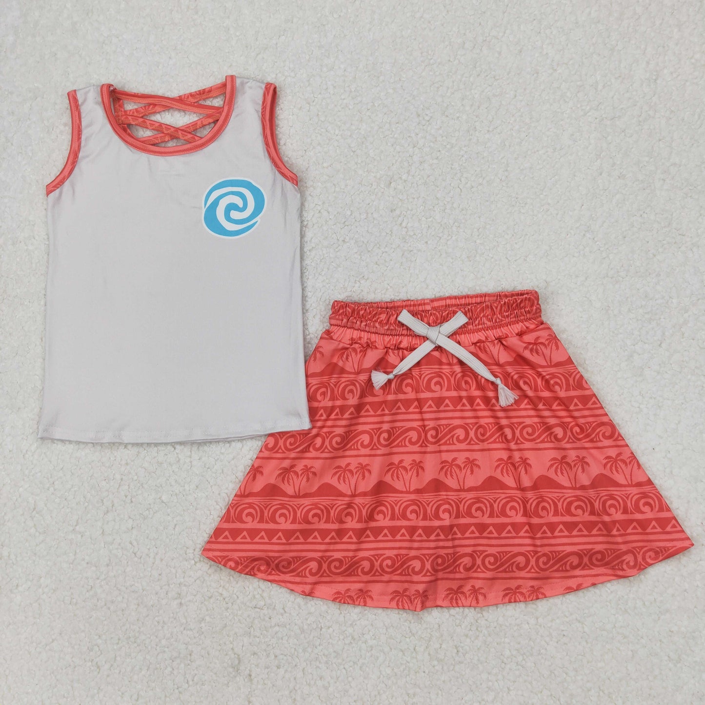GSD2073 Beige Orange whirlwind Milk silk sleeveless top skirts shorts Girls Boutique Summer clothes 202503 RTS