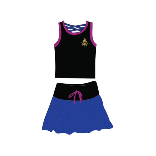Preorder GSD2075 Black Purple Blue crown Milk silk sleeveless top skirts shorts Girls Boutique Summer clothes 202502