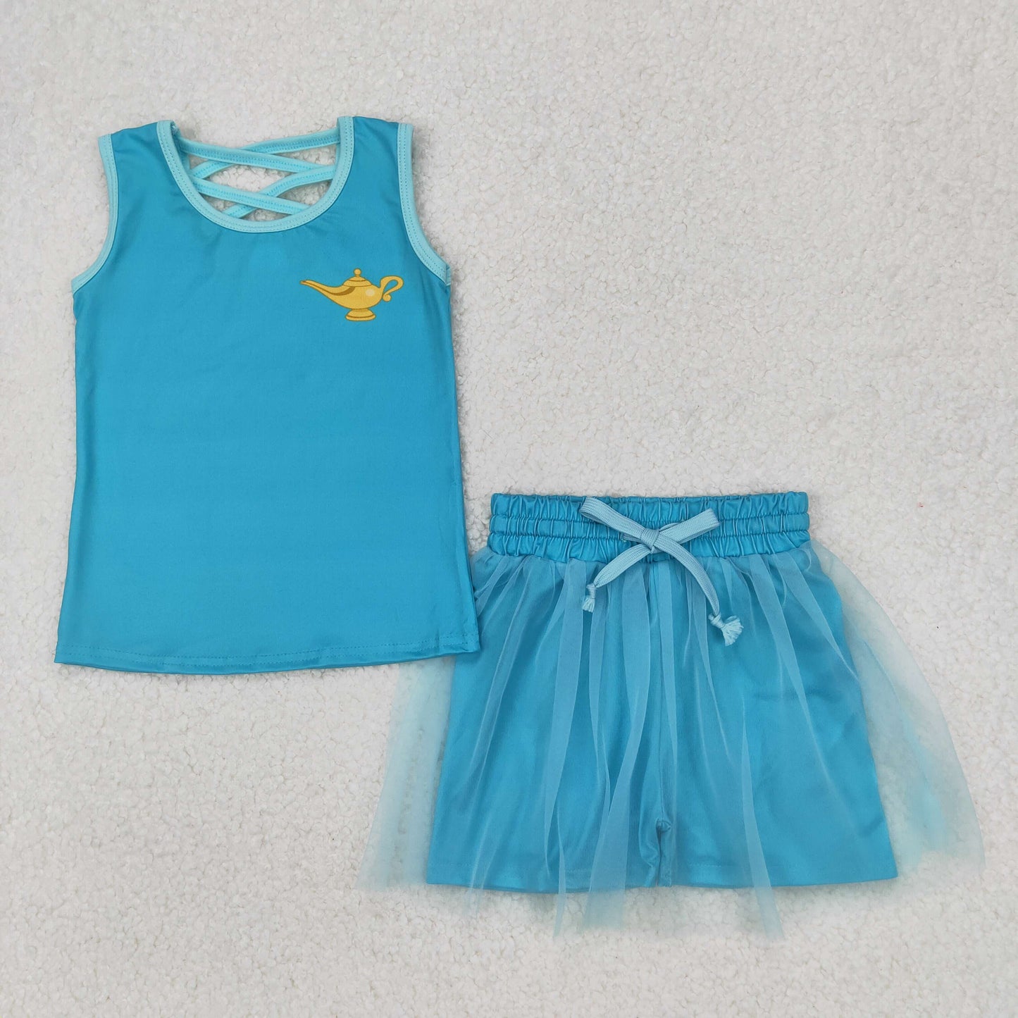 GSD2076 Peacock Blue Teapot Milk silk sleeveless top skirts shorts Girls Boutique Summer clothes 202504 RTS