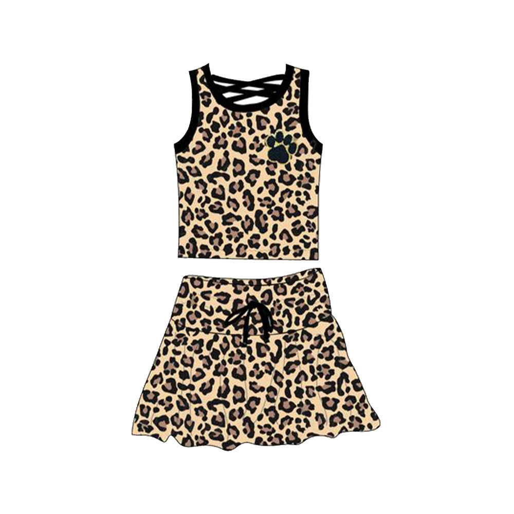 GSD2077 Black brown Leopard print puppy paw Milk silk sleeveless top skirts shorts Girls Boutique Outfits 202503 RTS