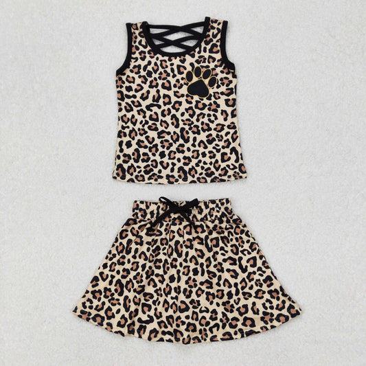 GSD2077 Black brown Leopard print puppy paw Milk silk sleeveless top skirts shorts Girls Boutique Outfits 202503 RTS