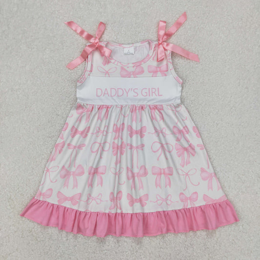 GSD2080 Fathers day Daddys girl pink bows ruffle sleeveless dress girls boutique outfit 202504 RTS