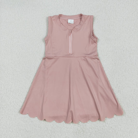 GSD2086 Solid color Pink zip yoga dress girls boutique sleeveless dress 202505 RTS