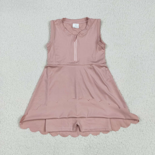 GSD2086 Solid color Pink zip yoga dress girls boutique sleeveless dress 202505 RTS