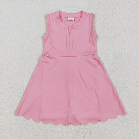 GSD2087 Solid color Rose Pink zip yoga dress girls boutique sleeveless dress 202505 RTS
