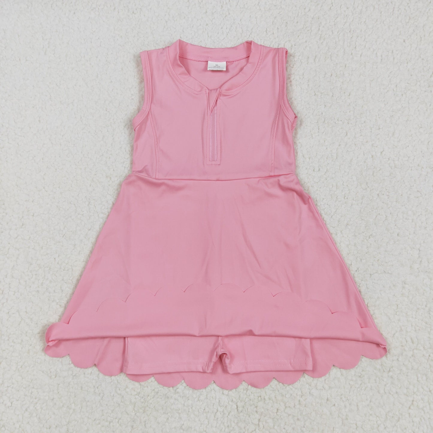 GSD2087 Solid color Rose Pink zip yoga dress girls boutique sleeveless dress 202505 RTS