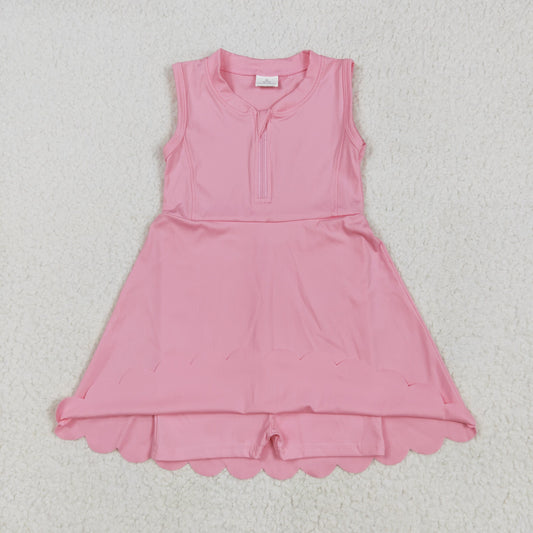 GSD2087 Solid color Rose Pink zip yoga dress girls boutique sleeveless dress 202505 RTS