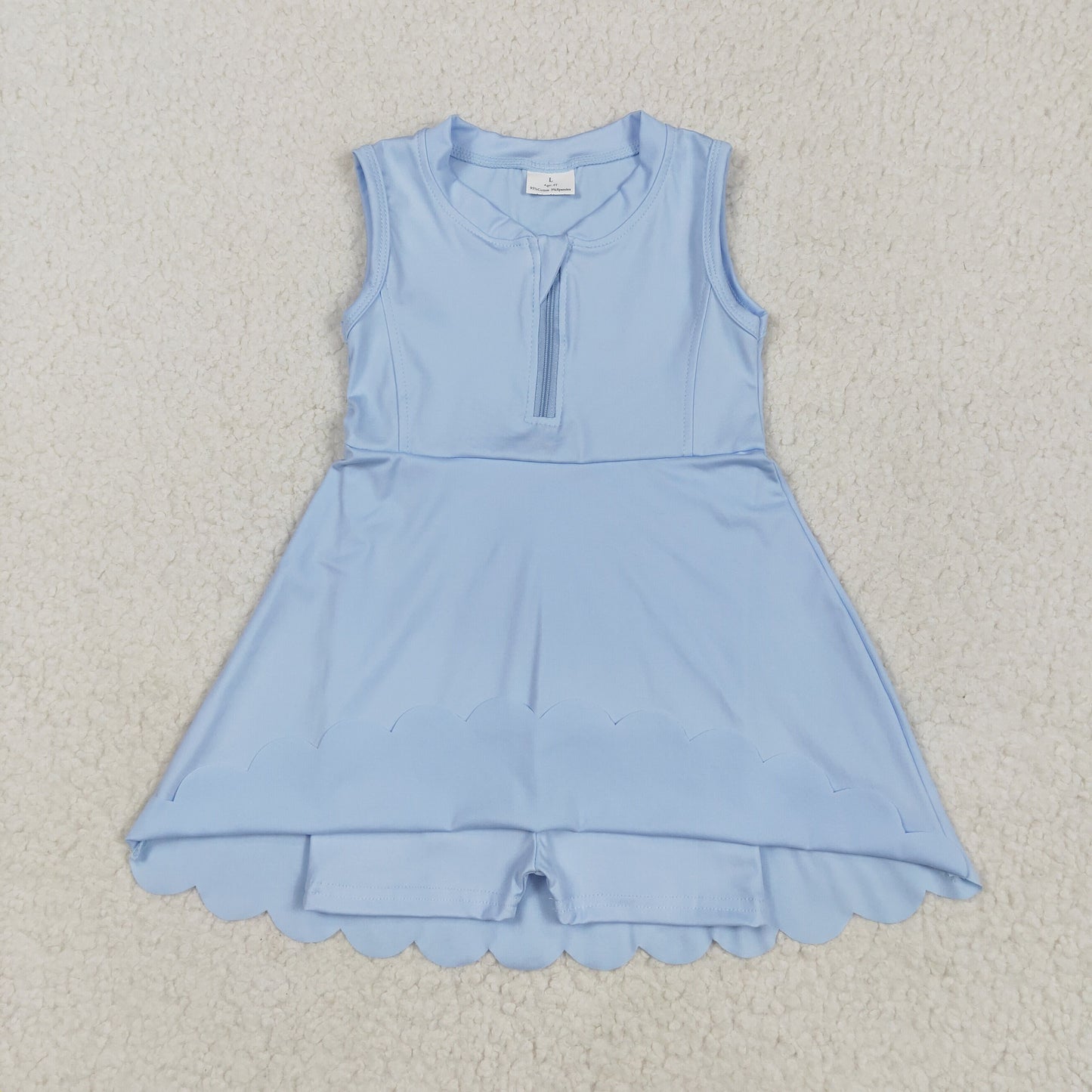 GSD2088 Solid color Haze blue zip yoga dress girls boutique sleeveless dress 202504 RTS