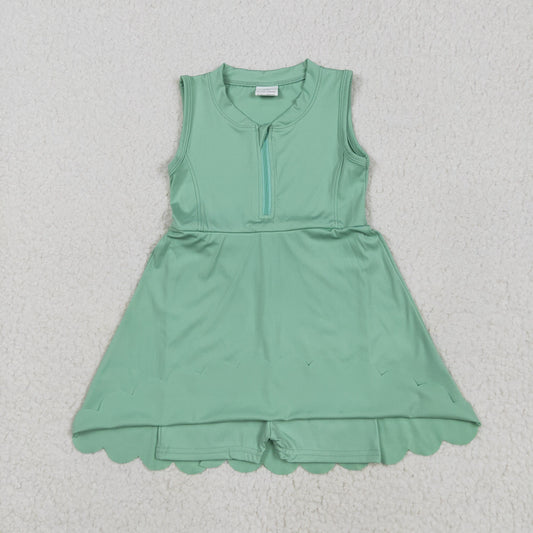 GSD2089 Solid color Pea green zip yoga dress girls boutique sleeveless dress 202505 RTS