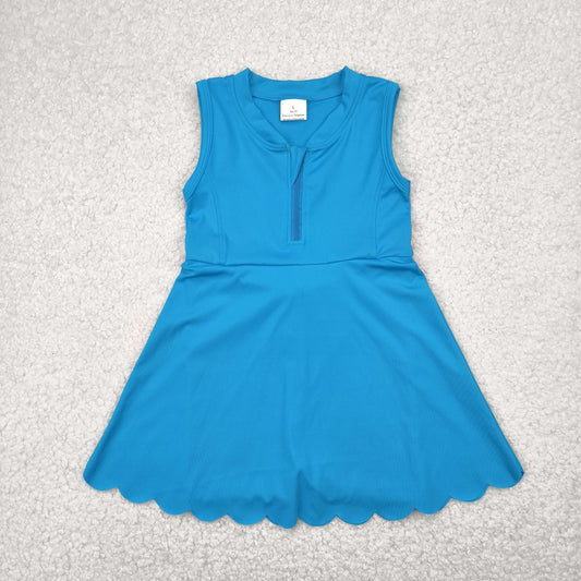 GSD2090 Solid color Peacock blue zip yoga dress girls boutique sleeveless dress 202505 RTS
