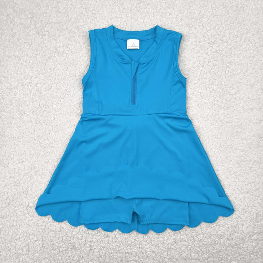 GSD2090 Solid color Peacock blue zip yoga dress girls boutique sleeveless dress 202505 RTS