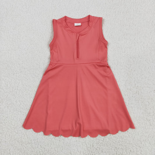 Preorder GSD2091 Solid color Coral red zip yoga dress girls boutique sleeveless dress 202502