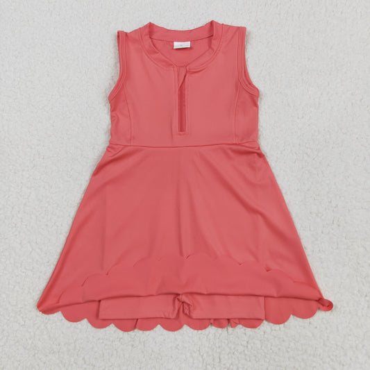 Preorder GSD2091 Solid color Coral red zip yoga dress girls boutique sleeveless dress 202502