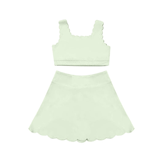 Preorder GSD2094 Yoga Outfit Pure pea green vest skirts shorts Girls Boutique outfit 202502