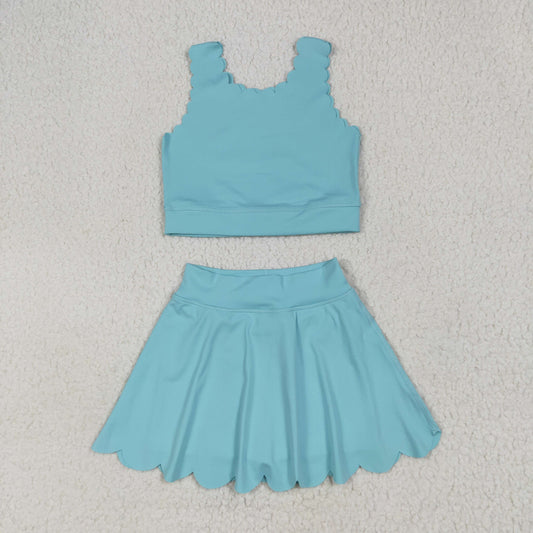 GSD2096 Yoga Outfit Pure blue vest skirts shorts Girls Boutique outfit 202506 RTS