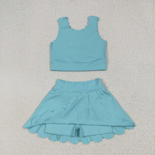 GSD2096 Yoga Outfit Pure blue vest skirts shorts Girls Boutique outfit 202506 RTS