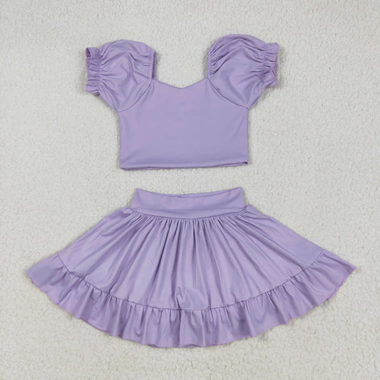GSD2099 Yoga Outfit Pure Purple Lantern sleeve short sleeve top skirts shorts Girls Boutique outfit 202505 RTS