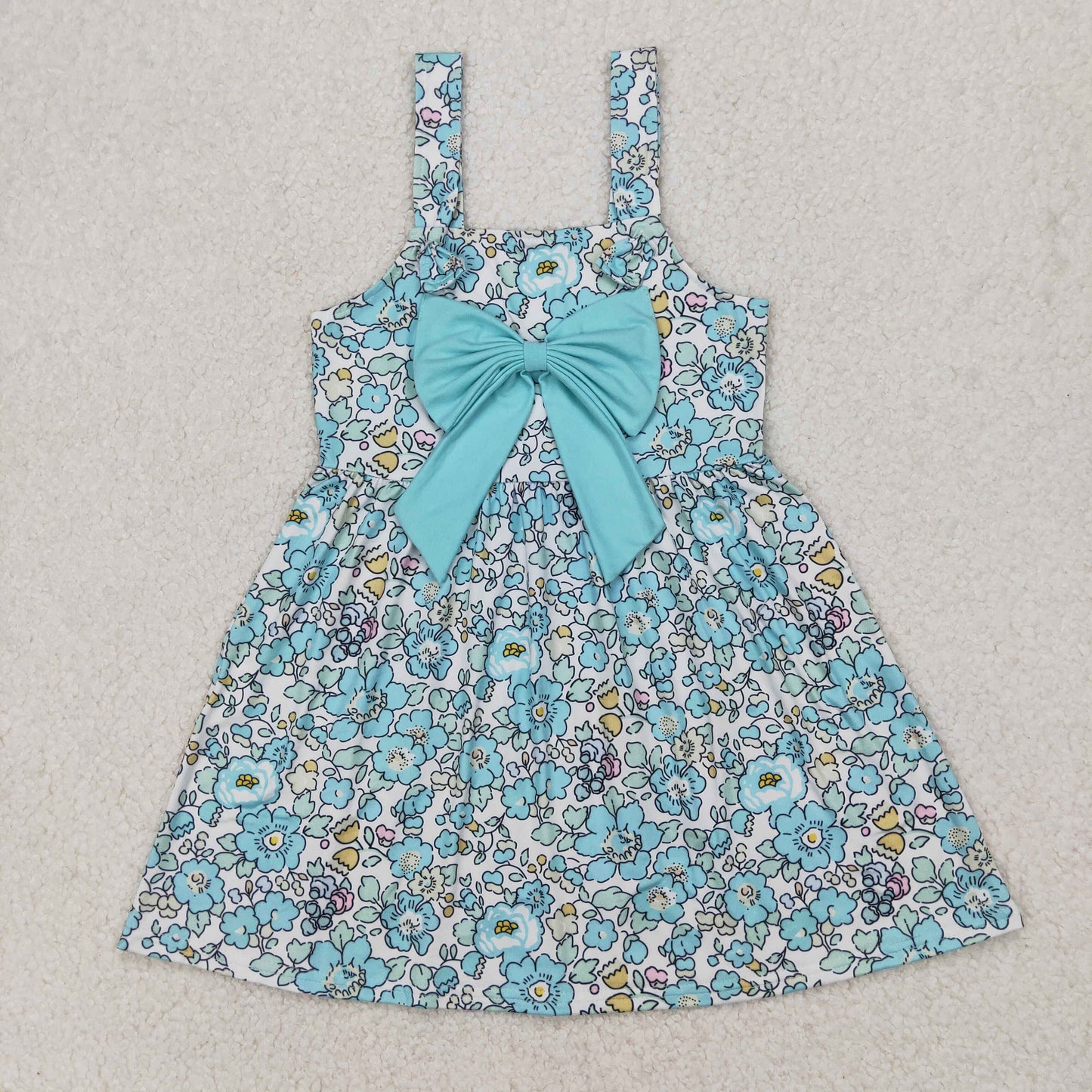 GSD2106 Blue Green Bow Flower sleeveless dress girls boutique dress 202504 RTS
