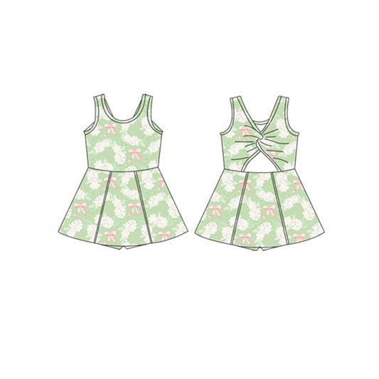 preorder GSD2116 light green flower bows sleeveless dress Girls Yoga Boutique Summer outfit 202502