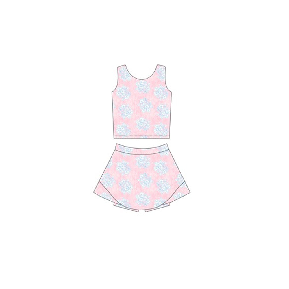 Preorder GSD2124 Yoga Outfit Light Pink flower sleeveless top skirts shorts Girls Boutique outfit 202502