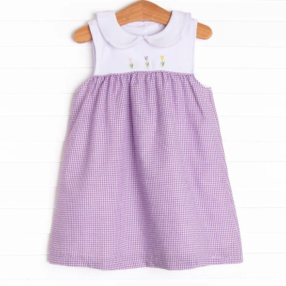 Preorder GSD2129 White Purple Plaid Flower sleeveless dress girls boutique dress 202502