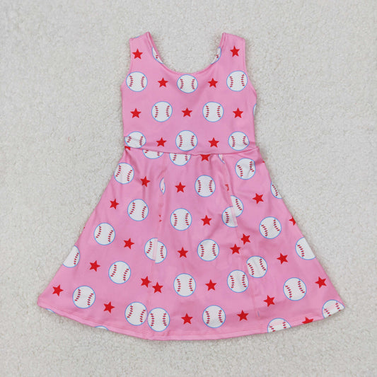 GSD2135 Yoga outfit Pink Star Baseball sleeveless Dress shorts Girls clothes 202503 RTS