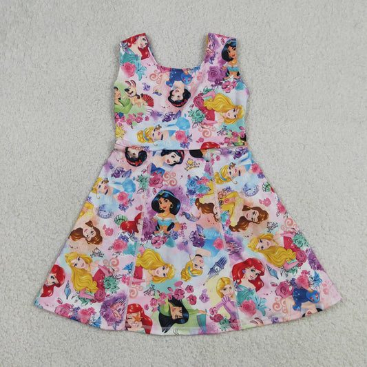 New GSD2136 Cartoon Disney Princess Pattern Pink Flower Sleeveless Yoga Dresses for Girls 202605 RTS